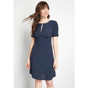 Modcloth Navy Blue The Keyhole Story A-Line Dress Size 14‎ Women Short Sleeve